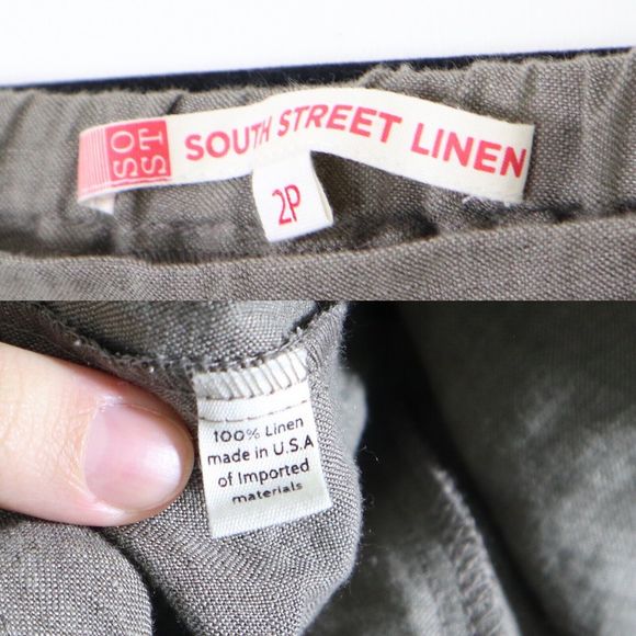South Street Linen Size 2P High Rise Cropped Pants Tapered Leg Taupe Tan Brown - Picture 3 of 9